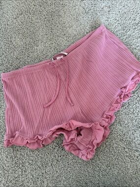 Victoria Secret Ribbed Pink Ruffle Lounge Shorts
